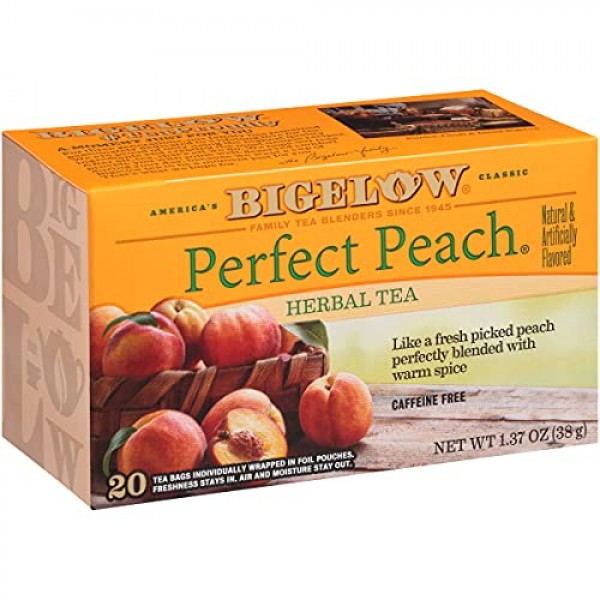 Bigelow Perfect Peach Herbal Tea 20 Bags Pack of 6, 120 Tea Ba...