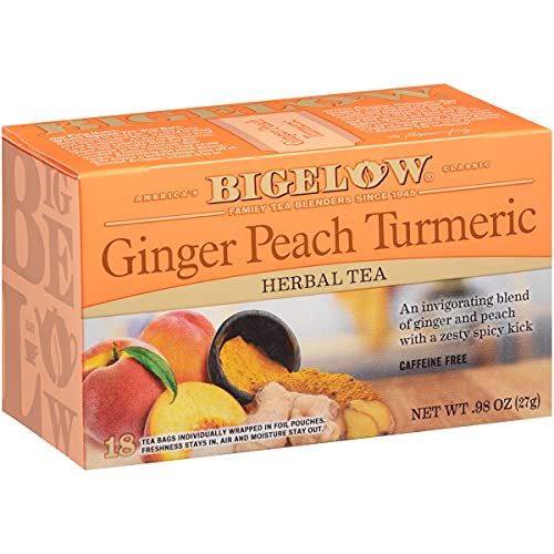 Bigelow Tea Ginger Peach Turmeric Herbal Tea Bags, 18 Count Box