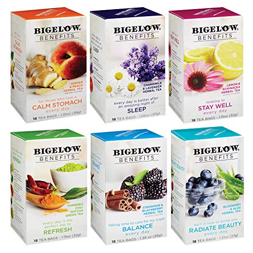 Bigelow Tea Benefits Wellness Teabag Variety Pack, Mixed Caffein