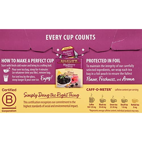 Bigelow Tea Herbal Teas Blackberry Citrus plus Zinc, 18 Count P...