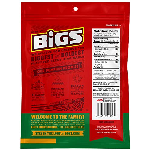 Bigs Simply Salted Homestyle Roast Pumpkin Seeds, Keto Friendly,
