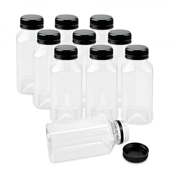 BILLIOTEAM 10 Pack 8 oz Clear Pet Empty Plastic Juice Bottles with Black Lids,Disposable Water Bottles Drink Containers for Juice,Coffee,Milk