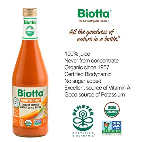 Biotta Biodynamic Carrot Orange Ginger Juice - Demeter Certified