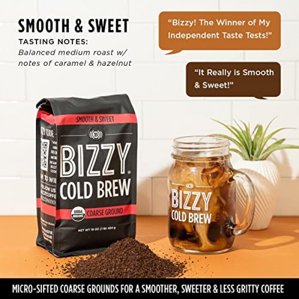Bizzy Organic Cold Brew Coffee | Smooth &Amp; Sweet Blend | Coarse G