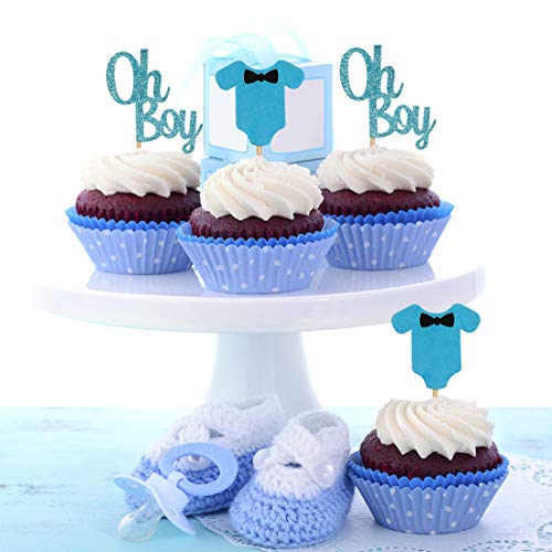 Baby Shower Cupcake Toppers For Boy, Blue Baby Jumpsuits Cake Cu