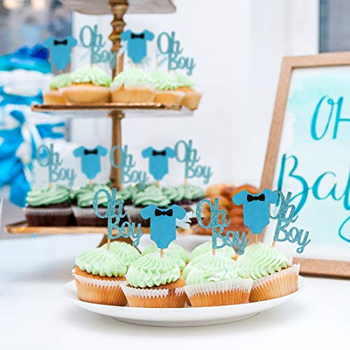 Baby Shower Cupcake Toppers For Boy, Blue Baby Jumpsuits Cake Cu