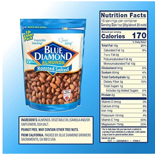 Blue Diamond Almonds, Roasted Salted, 16 Ounce