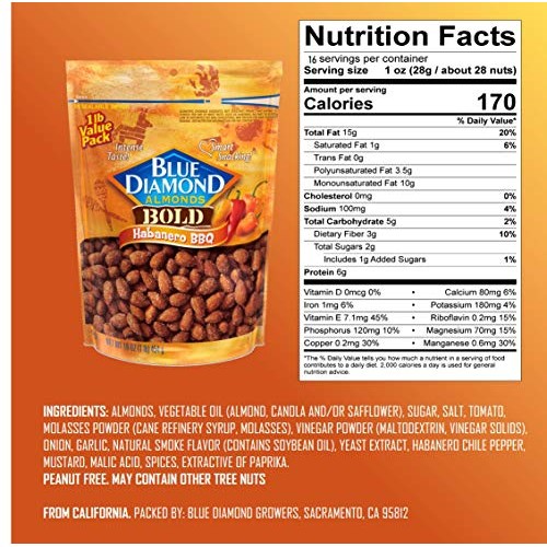 Blue Diamond Almonds, Bold Habanero BBQ, 16 Ounce