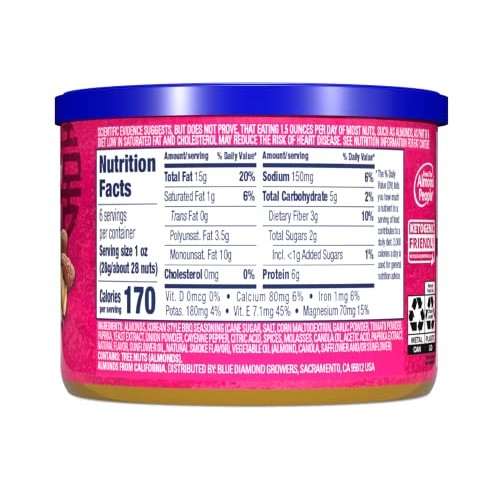Blue Diamond Almonds, Bold Korean Bbq Snack Almonds, 6 Ounce Can