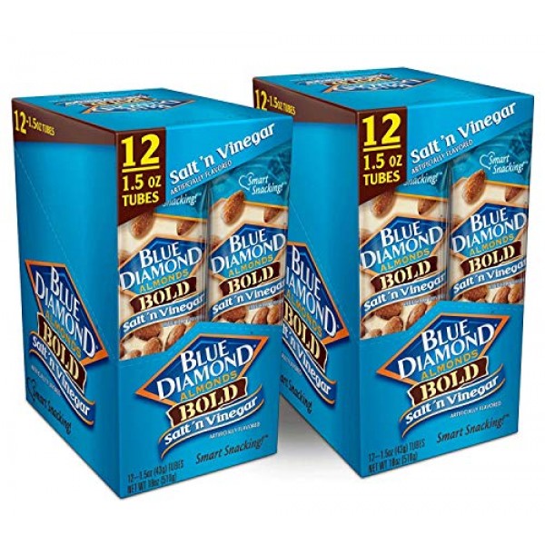 Blue Diamond Almonds, Bold Salt & Vinegar, 1.5 Ounce Pack of 24