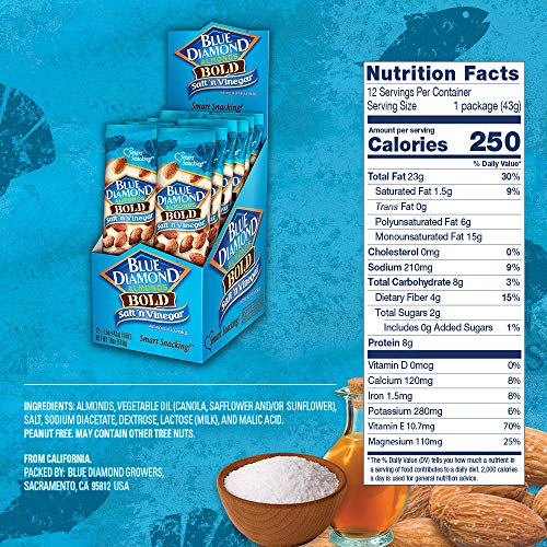 Blue Diamond Almonds, Bold Salt &Amp; Vinegar, 1.5 Ounce Pack Of 24