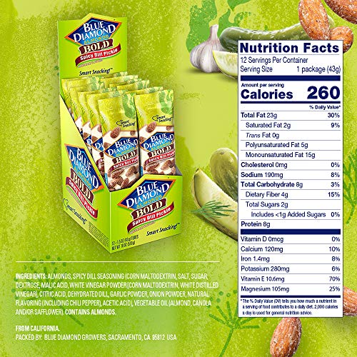 Blue Diamond Almonds Bold Spicy Dill Pickle Almonds, 12Count, 1. Blue Diamond Almonds Bold Spicy Dill Pickle Almonds, 12Count, 1.