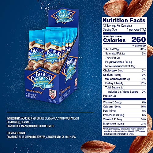 Blue Diamond Almonds, Roasted Salted, 1.5 Ounce Pack Of 12