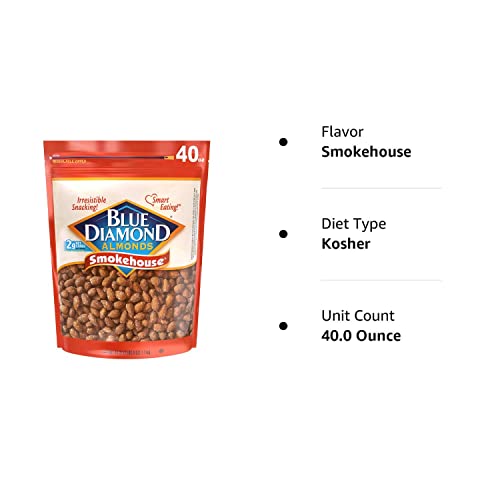 Blue Diamond Almonds Smokehouse Flavored Snack Nuts, 40 Oz Resea...