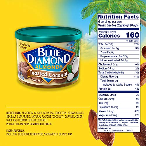 Blue Diamond Almonds, Toasted Coconut Snack Nuts, 6 Ounce Can