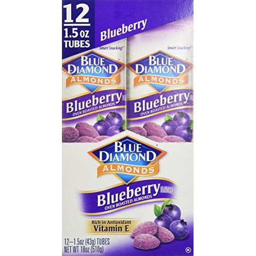 Blue Diamond Blueberry Flavored Almonds, 1.5 Oz Tubes, 12 Tubes