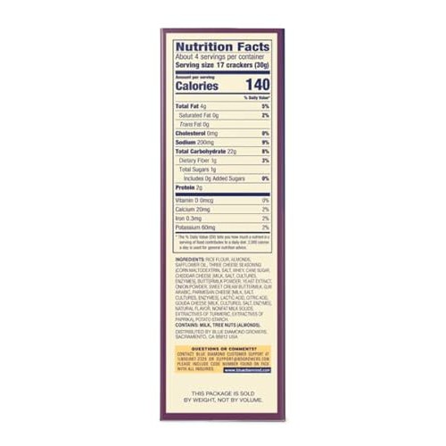 Blue Diamond Three Cheese Nut Thins Cracker Crisps, 4.25 oz