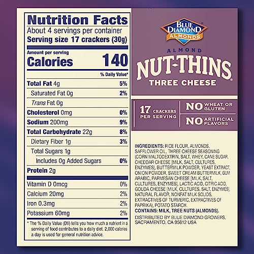Blue Diamond Three Cheese Nut Thins Cracker Crisps, 4.25 oz