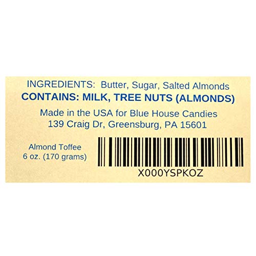 Almond Toffee, Gourmet Small Batch Sweet Buttery Goodness, 6 Oz