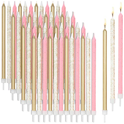 Metallic Glitter Long Thin Birthday Cake Candles In Holders 5 I