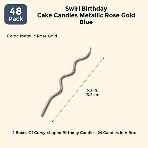 Metallic Rose Gold Swirl Birthday Cake Candles 5 In, 48 Pack