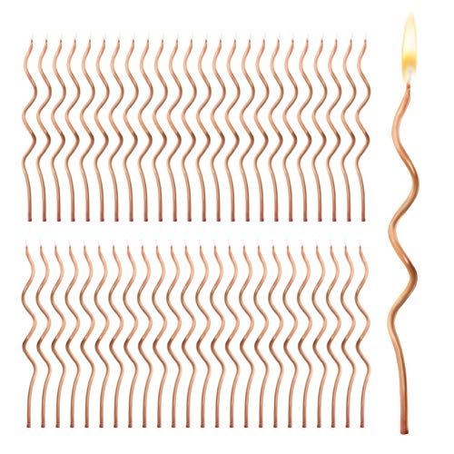 Metallic Rose Gold Swirl Birthday Cake Candles 5 In, 48 Pack
