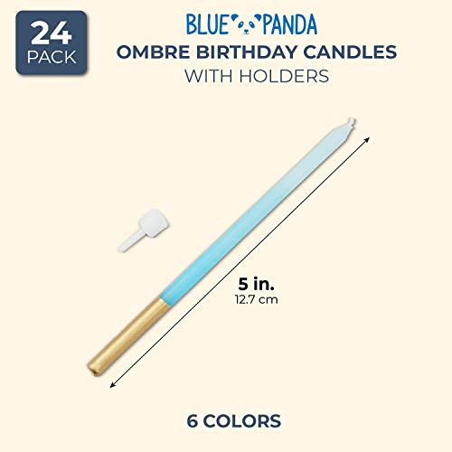 Pastel Ombre Long Thin Birthday Cake Candles In Holders 5 In, 2