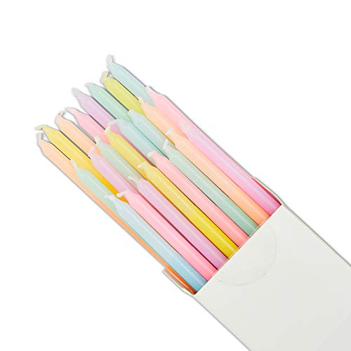 Pastel Ombre Long Thin Birthday Cake Candles In Holders 5 In, 2