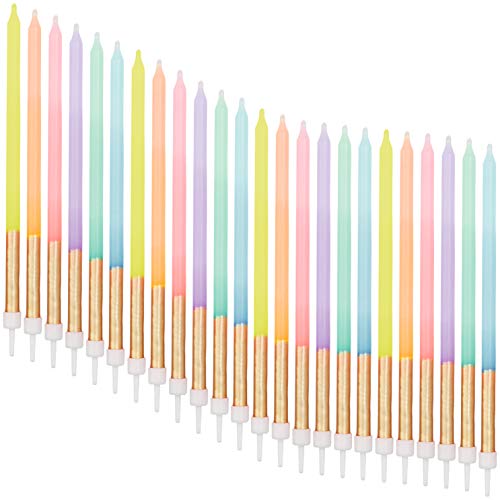 Pastel Ombre Long Thin Birthday Cake Candles In Holders 5 In, 2