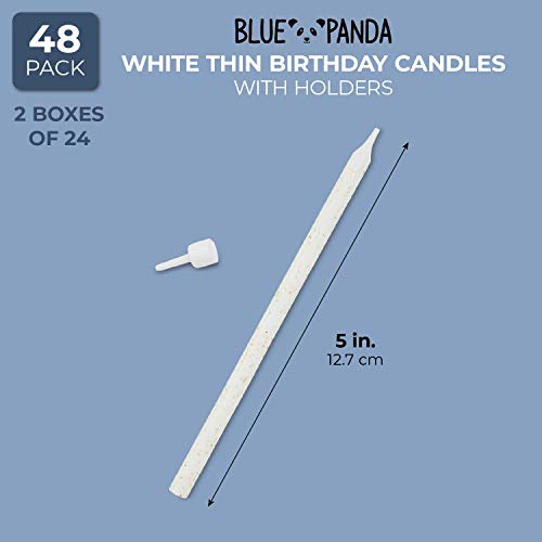 White Gold Glitter Long Thin Birthday Cake Candles In Holders 5
