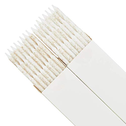 White Gold Glitter Long Thin Birthday Cake Candles In Holders 5