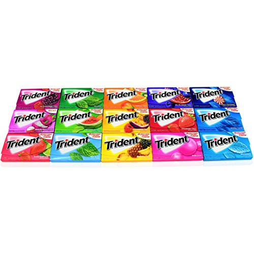 Trident Sugar Free Chewing Gum Variety Pack of 15 Assorted Flav...