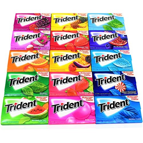Trident Sugar Free Chewing Gum Variety Pack of 15 Assorted Flav...