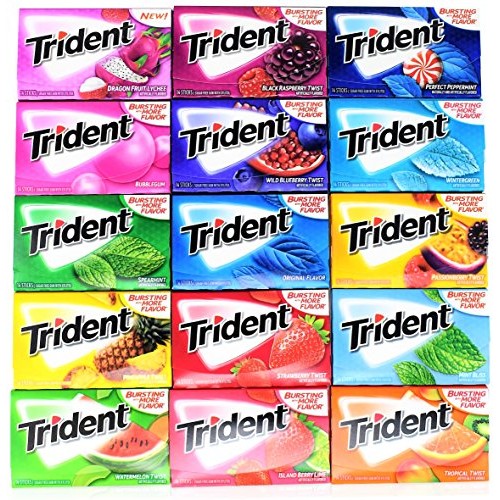 Trident Sugar Free Chewing Gum Variety Pack of 15 Assorted Flav...