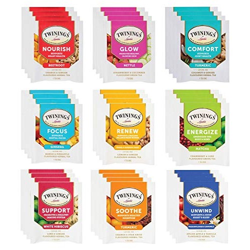 Twinings Wellness Herbal Tea Bags Sampler Assortment Variety Pac