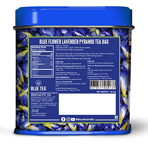 BLUE TEA - Butterfly Pea Flower Lavender Herbal Tea - 15 Tea Bag...