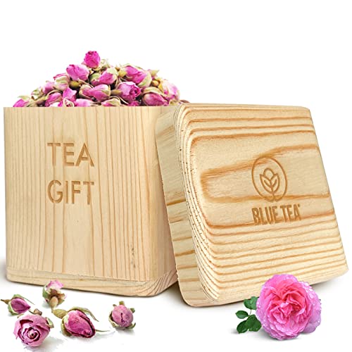Blue Tea - Herbal Tea Gift - Handmade Wooden Box - Premium Rose