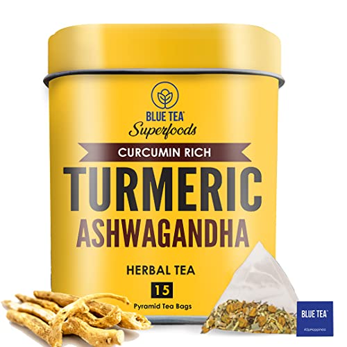 BLUE TEA - Turmeric Ashwagandha Tea Bags - 15 Tea Bags || INDIAN...