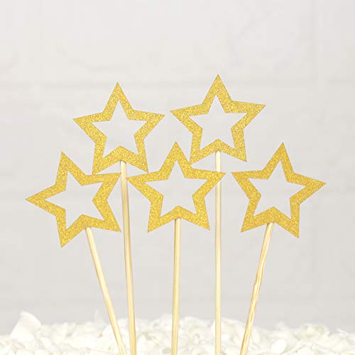 50 Pcs Gold &Amp; Silver Star Cupcake Toppers,Star Cupcake Toppers T