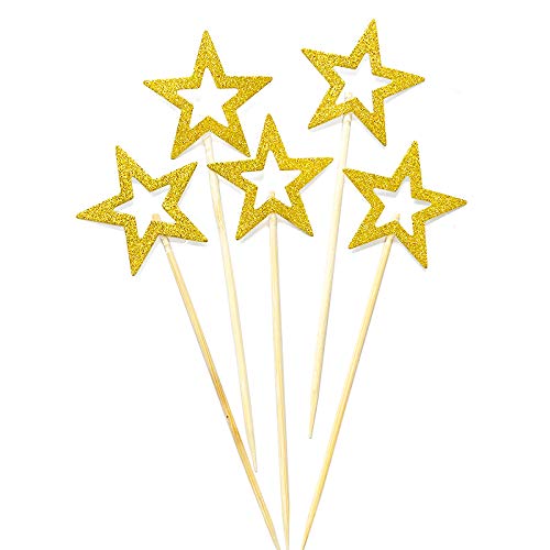 50 Pcs Gold &Amp; Silver Star Cupcake Toppers,Star Cupcake Toppers T