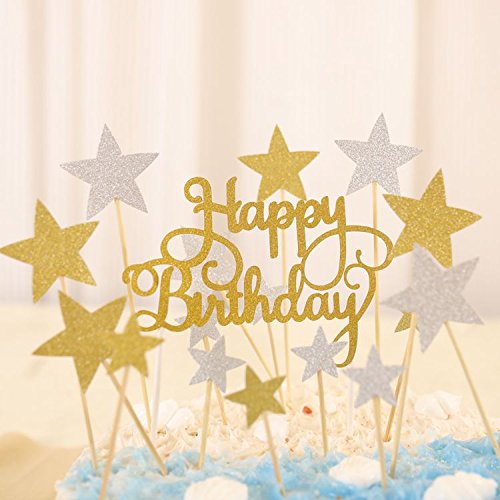 50 Pcs Gold &Amp; Silver Star Cupcake Toppers,Star Cupcake Toppers T