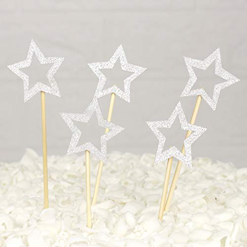 50 Pcs Gold &Amp; Silver Star Cupcake Toppers,Star Cupcake Toppers T