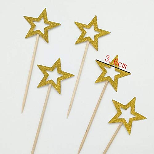 50 Pcs Gold &Amp; Silver Star Cupcake Toppers,Star Cupcake Toppers T
