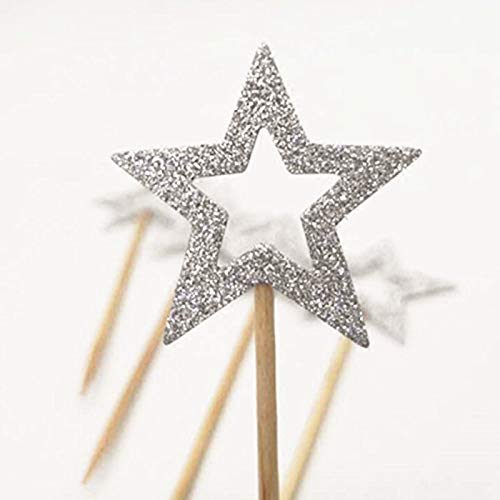 50 Pcs Gold &Amp; Silver Star Cupcake Toppers,Star Cupcake Toppers T