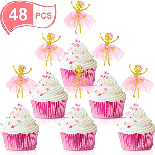 48 Pieces Ballet Dancer Girls Cupcake Toppers Ballerina Dessert