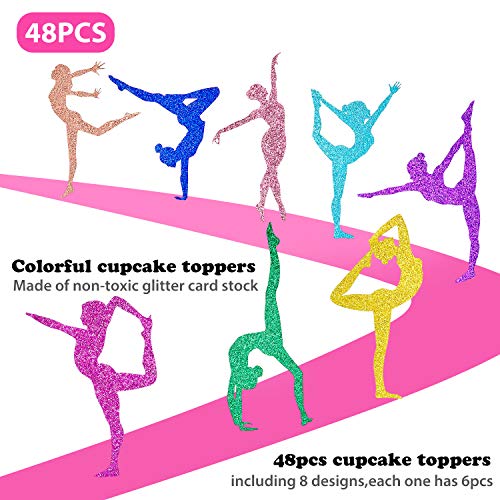 48 Pieces Glitter Gymnastics Cupcake Toppers Gymnast Girl Cake P