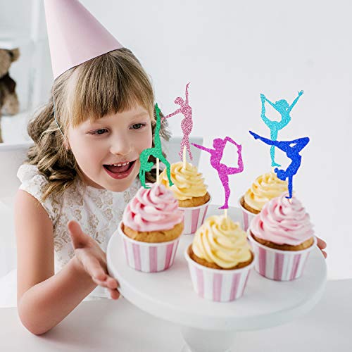 48 Pieces Glitter Gymnastics Cupcake Toppers Gymnast Girl Cake P