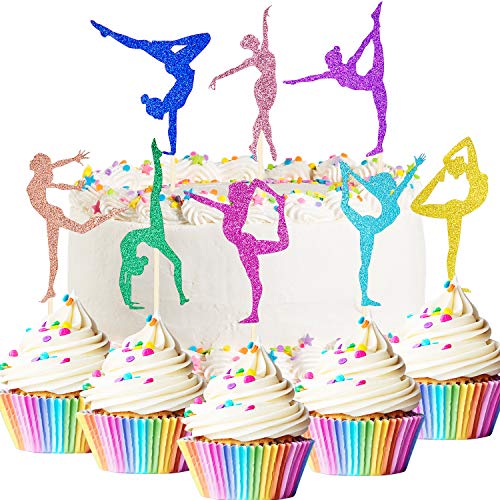 48 Pieces Glitter Gymnastics Cupcake Toppers Gymnast Girl Cake P