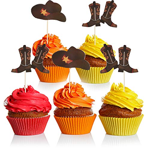 60 Pieces Cowboy Hats And Boots Cupcake Toppers Western Cowboy C