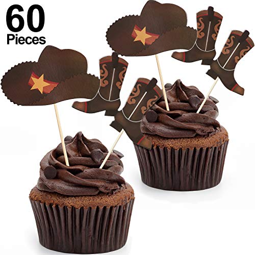 60 Pieces Cowboy Hats And Boots Cupcake Toppers Western Cowboy C